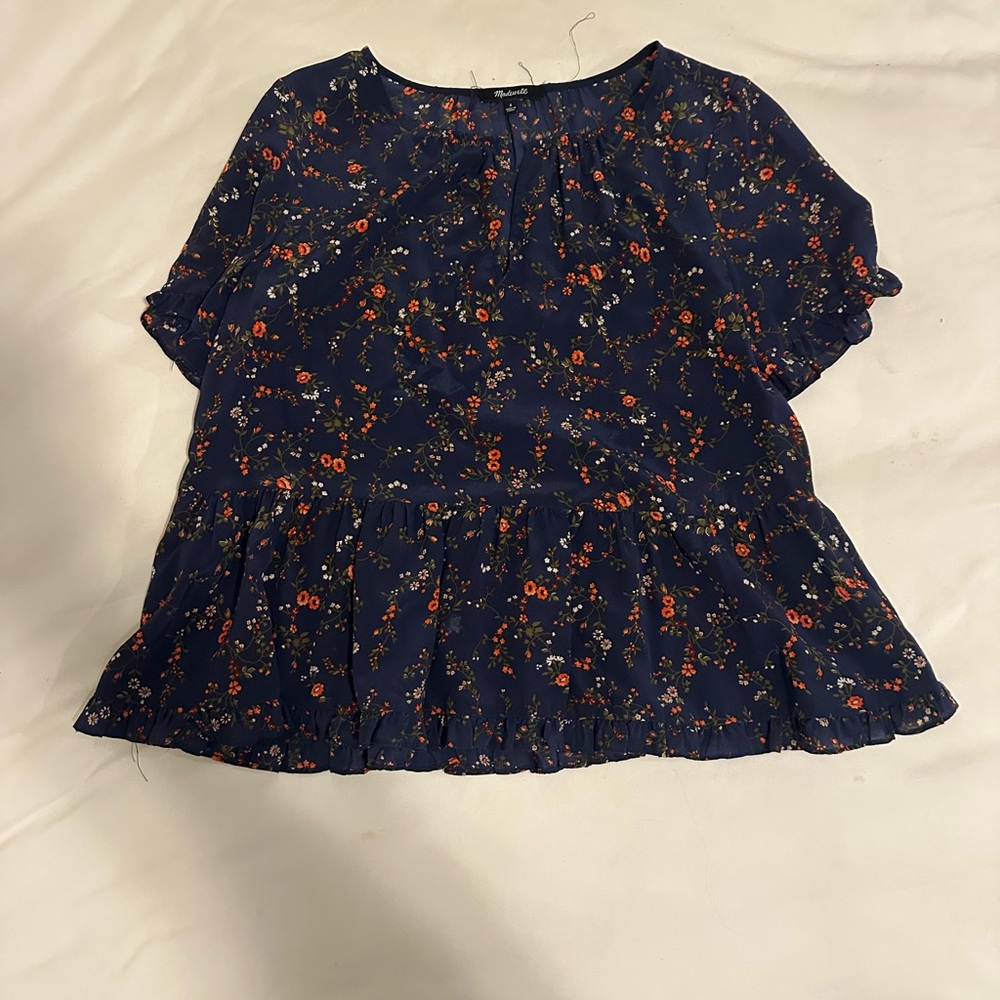 Madewell Floral Navy Blue Women's Top Small